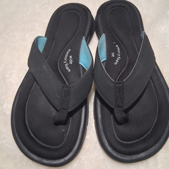 Men's Black and Blue Memory Foam Sandals - Picture 1 of 6